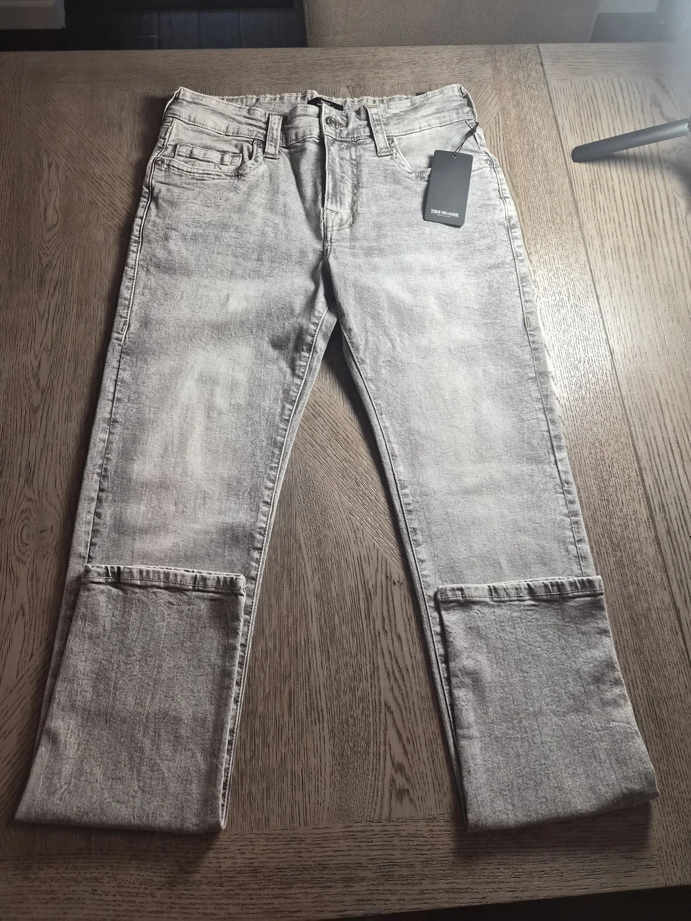 True Religion Light Gray Straight Denim Jeans